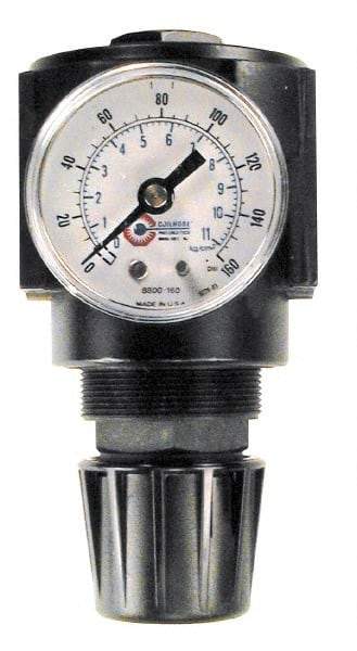 Coilhose Pneumatics - 1/2 NPT Port, 120 CFM, Cast Aluminum Standard Regulator - 0 to 250 psi Range, 250 Max psi Supply Pressure, 1/4" Gauge Port Thread, 2-3/4" Wide x 5-1/2" High - USA Tool & Supply