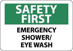 NMC - "Safety First - Emergency Shower/Eye Wash", 10" Long x 14" Wide, Pressure-Sensitive Vinyl Safety Sign - Rectangle, 0.004" Thick, Use for First Aid - USA Tool & Supply
