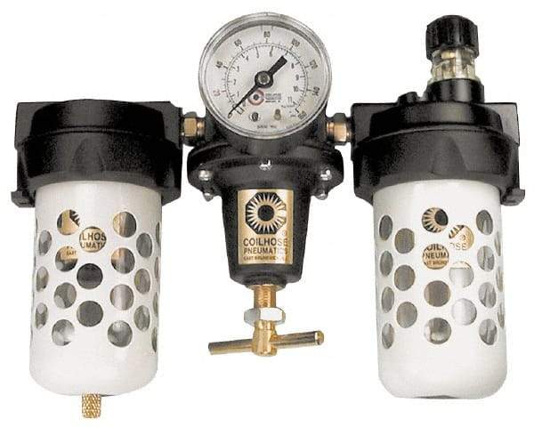 Coilhose Pneumatics - 1/4" NPT Port Heavy Duty 3 Piece Filter-Regulator-Lubricator FRL Unit - Metal Bowl, 125 Max psi, 6.875" High - USA Tool & Supply