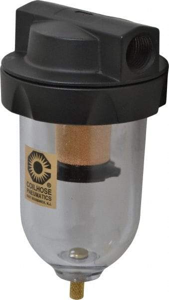 Coilhose Pneumatics - 1/2" Port, 7" High, FRL Filter with Polycarbonate Bowl & Manual Drain - 150 Max psi, 120°F Max, 8 oz Bowl Capacity - USA Tool & Supply