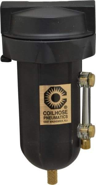 Coilhose Pneumatics - 1/4" Port, 5" High, FRL Filter with Aluminum Bowl & Manual Drain - 250 Max psi, 250°F Max, 4 oz Bowl Capacity - USA Tool & Supply