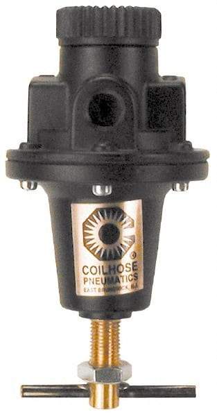 Coilhose Pneumatics - 3/4 NPT Port, 160 CFM, Cast Aluminum Heavy-Duty T-Handle Regulator - 0 to 200 psi Range, 250 Max psi Supply Pressure, 1/4" Gauge Port Thread, 5" Wide x 8-1/2" High - USA Tool & Supply