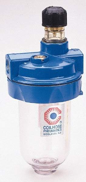 Coilhose Pneumatics - 3/8 NPT Port, 150 Max psi, Heavy-Duty Lubricator - Polycarbonate Bowl, Cast Aluminum Body, 25.5 CFM, 120°F Max, 3" Wide x 7" High - USA Tool & Supply