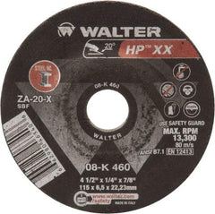 WALTER Surface Technologies - 20 Grit, 4-1/2" Wheel Diam, 1/4" Wheel Thickness, Type 27 Depressed Center Wheel - Aluminum Oxide, 13,300 Max RPM - USA Tool & Supply