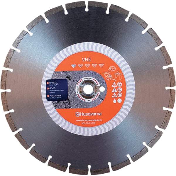 Husqvarna - 14" Diam, 25/32 & 1" Arbor Hole Diam, Continuous Edge Tooth Wet & Dry Cut Saw Blade - Diamond-Tipped, General Purpose Action, Standard Round Arbor - USA Tool & Supply