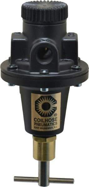 Coilhose Pneumatics - 3/8 NPT Port, 40 CFM, Cast Aluminum Tamper Proof Heavy-Duty T-Handle Regulator - 0 to 125 psi Range, 250 Max psi Supply Pressure, 1/4" Gauge Port Thread, 3" Wide x 5-1/2" High - USA Tool & Supply