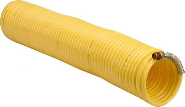 Coilhose Pneumatics - 1/4" ID, 1/4 Thread, 50' Long, Yellow Nylon Coiled & Self Storing Hose - 185 Max psi, Male Swivel x Male Swivel - USA Tool & Supply