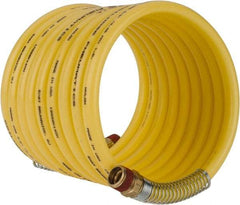 Coilhose Pneumatics - 3/8" ID, 3/8 Thread, 12' Long, Yellow Nylon Coiled & Self Storing Hose - 165 Max psi, Male Swivel x Male Swivel - USA Tool & Supply