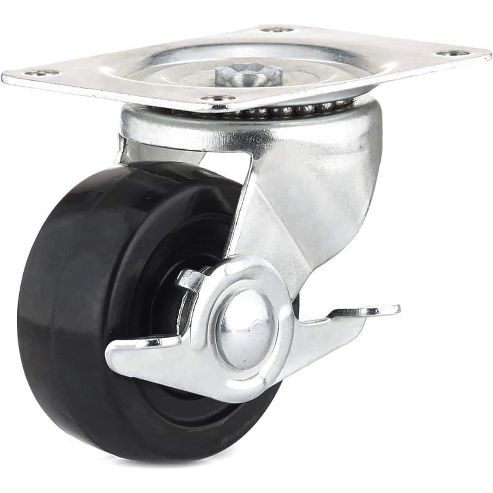 Swivel Top Plate Caster: Rubber, 2-15/16″ Wheel Dia, 1-1/4″ Wheel Width, 209 lb Capacity, 3-13/16″ OAH 3.125″ Plate Length, 4.13″ Plate Width, Side Cam