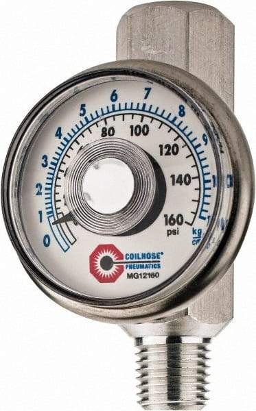 Coilhose Pneumatics - 1/4" Outlet, 160 Max psi, Inline Filters, Regulators & Lubricators - Flow Regulator with Gauge - USA Tool & Supply