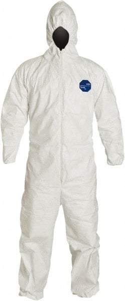 Dupont - Size 3XL Film Laminate General Purpose Coveralls - White, Zipper Closure, Elastic Cuffs, Elastic Ankles, Serged Seams - USA Tool & Supply