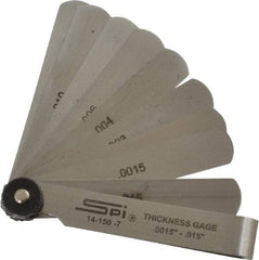 SPI - 9 Piece, 0.0015 to 0.015", Parallel Feeler Gage Set - 3" Long x 1/2" Wide, Tempered Steel - USA Tool & Supply