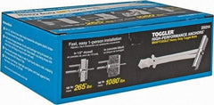 Toggler - 1/4" Screw, 6-1/4" Long, 3/8 to 3-5/8" Thick, Toggle Bolt Drywall & Hollow Wall Anchor - 1/4 - 20" Thread, 1/2" Drill, Zinc Plated, Steel, Grade 1010, Use in Drywall - USA Tool & Supply