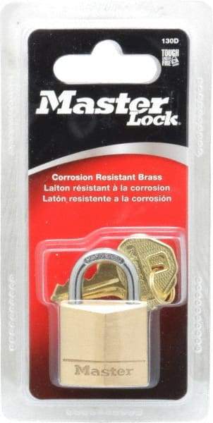 Master Lock - 5/8" Shackle Clearance, Keyed Different Solid Brasss Padlock - 3/16" Shackle Diam, Solid Brass - USA Tool & Supply