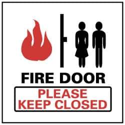 NMC - Fire Door - Please Keep Closed, Pressure Sensitive Vinyl Fire Sign - 4" Wide x 4" High - USA Tool & Supply