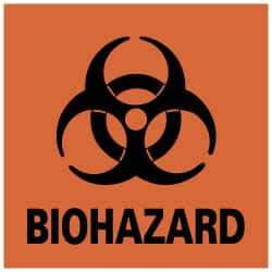 NMC - Hazardous Materials Label - Legend: BIOHAZARD, English, Black & Orange, 4" Long x 4" High, Sign Muscle Finish - USA Tool & Supply