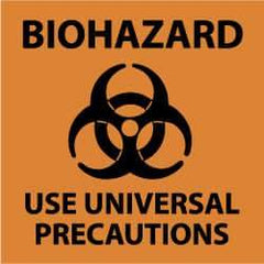NMC - "Biohazard - Use Universal Precautions", 7" Long x 7" Wide, Pressure-Sensitive Vinyl Safety Sign - Square, 0.004" Thick, Use for Hazardous Materials - USA Tool & Supply