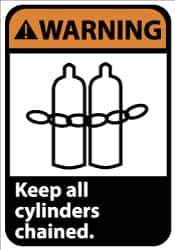NMC - "Warning - Keep All Cylinders Chained", 14" Long x 10" Wide, Aluminum Safety Sign - Rectangle, 0.04" Thick, Use for Accident Prevention - USA Tool & Supply