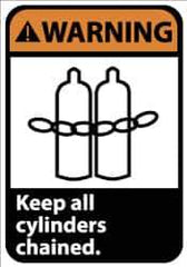NMC - "Warning - Keep All Cylinders Chained", 14" Long x 10" Wide, Aluminum Safety Sign - Rectangle, 0.04" Thick, Use for Accident Prevention - USA Tool & Supply