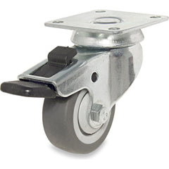 Swivel Top Plate Caster: Thermoplastic Rubber, 2″ Wheel Dia, 11/16″ Wheel Width, 110 lb Capacity, 2-13/16″ OAH 2.125″ Plate Length, 2.13″ Plate Width, Total-Lock Brake