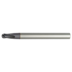 1/2″ Dia. × 5/8″ Shank × 1/2″ DOC × 5″ OAL, Carbide AlTiN, 4 Flute, CW|15° Helix, Round, Ballnose End Mill - Exact Industrial Supply