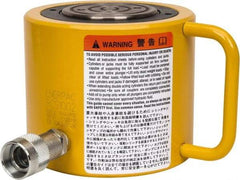 Enerpac - 100 Ton, 2.25" Stroke, 44.18 Cu In Oil Capacity, Portable Hydraulic Low Profile Cylinder - 19.64 Sq In Effective Area, 5.56" Lowered Ht., 7.81" Max Ht., 5" Cyl Bore Diam, 3.63" Plunger Rod Diam, 10,000 Max psi - USA Tool & Supply