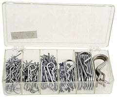 Precision Brand - 150 Piece, 1/16 to 3/16" Pin Diam, Hitch Pin Assortment - 1-9/16 to 3-1/4" Long, Steel - USA Tool & Supply