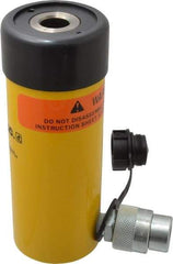 Enerpac - 12 Ton, 3" Stroke, 8.29 Cu In Oil Capacity, Portable Hydraulic Hollow Hole Cylinder - 2.76 Sq In Effective Area, 7.25" Lowered Ht., 10.25" Max Ht., 2.13" Cyl Bore Diam, 1.38" Plunger Rod Diam, 10,000 Max psi - USA Tool & Supply