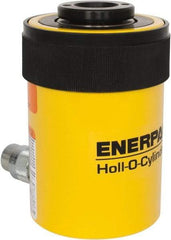 Enerpac - 30 Ton, 2.5" Stroke, 18.05 Cu In Oil Capacity, Portable Hydraulic Hollow Hole Cylinder - 7.22 Sq In Effective Area, 7.03" Lowered Ht., 9.53" Max Ht., 3.5" Cyl Bore Diam, 2.5" Plunger Rod Diam, 10,000 Max psi - USA Tool & Supply