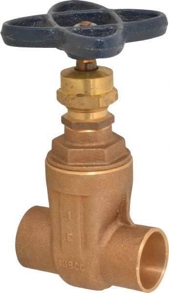NIBCO - 1" Pipe, Class 125, Soldered Bronze Solid Wedge Stem Gate Valve - 200 WOG, 125 WSP, Screw-In Bonnet - USA Tool & Supply
