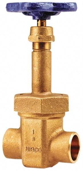 NIBCO - 1-1/4" Pipe, Class 150, Soldered Bronze Solid Wedge Rising Stem Gate Valve with Oxygen Service - 300 WOG, 150 WSP, Bolted Bonnet - USA Tool & Supply