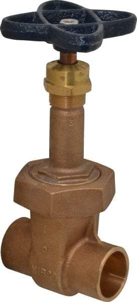 NIBCO - 1" Pipe, Class 150, Soldered Bronze Solid Wedge Rising Stem Gate Valve - 300 WOG, 150 WSP, Bolted Bonnet - USA Tool & Supply