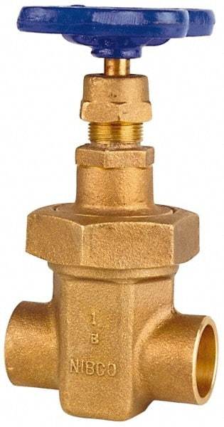 NIBCO - 1-1/2" Pipe, Class 150, Soldered Bronze Solid Wedge Stem Gate Valve - 300 WOG, 150 WSP, Union Bonnet - USA Tool & Supply