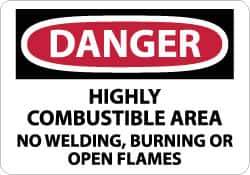 NMC - "Danger - Highly Combustible Area - No Welding, Burning or Open Flames", 10" Long x 14" Wide, Aluminum Safety Sign - Rectangle, 0.04" Thick, Use for Accident Prevention - USA Tool & Supply