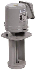 Graymills - 230/460 Volt, 1/2 hp, 3 Phase, 3,450 RPM, Cast Iron Immersion Machine Tool & Recirculating Pump - 35 GPM, 43 psi, 7-1/2" Long x 7-1/2" Mounting Flange Width, 18-5/16" Overall Height, Metric Thread, Aluminum Impeller - USA Tool & Supply