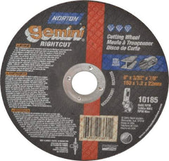 Norton - 6" Aluminum Oxide Cutoff Wheel - 3/32" Thick, 7/8" Arbor, 10,185 Max RPM, Use with Angle Grinders - USA Tool & Supply
