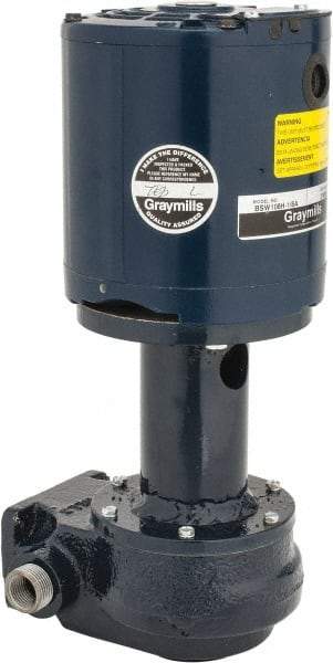 Graymills - 115 Volt, 1/6 hp, 1 Phase, 3,450 RPM, Cast Iron Flanged Outside Suction Machine Tool & Recirculating Pump - 3-3/4" Long x 2-1/2" Mounting Flange Width, NPT Thread, Glass Filled Celcon Impeller - USA Tool & Supply