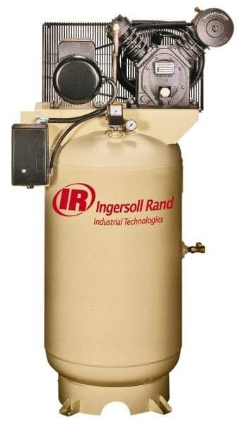 Ingersoll-Rand - 7.5 hp, 80 Gal Stationary Electric Vertical Air Compressor - Single Phase, 175 Max psi, 24 CFM, 230 Volt - USA Tool & Supply