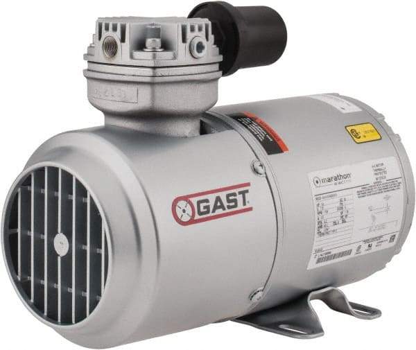 Gast - 1/6 hp, 1.8 CFM, Piston Vacuum Pump - 27.5 Hg/In, 115-1 Volt, 5.63" Long x 11.62" Wide x 8.58" High - USA Tool & Supply