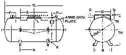 Made in USA - 30 Gallon, 200 Max psi Horizontal Tank with Plate - 1-1/2" Inlet, 48" Tank Length x 14" Tank Diam - USA Tool & Supply