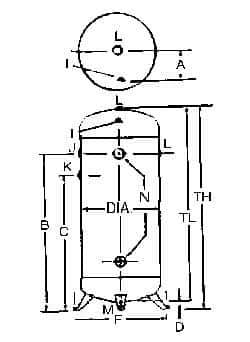 Made in USA - 80 Gallon, 200 Max psi Vertical Tank - 2" Inlet, 46" Tank Length x 24" Tank Diam - USA Tool & Supply