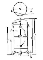 Made in USA - 60 Gallon, 200 Max psi Vertical Tank - 2" Inlet, 48" Tank Length x 20" Tank Diam - USA Tool & Supply