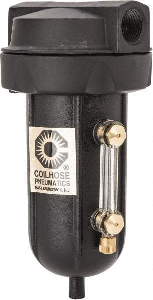 Coilhose Pneumatics - 3/8" Port, 5" High, FRL Filter with Aluminum Bowl & Automatic Drain - 250 Max psi, 250°F Max, 4 oz Bowl Capacity - USA Tool & Supply