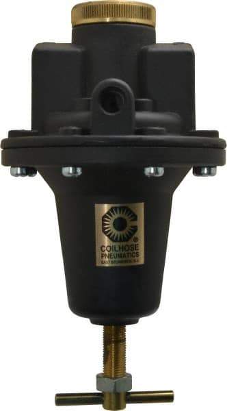 Coilhose Pneumatics - 3/4 NPT Port, 160 CFM, Cast Aluminum Heavy-Duty T-Handle Regulator - 0 to 200 psi Range, 250 Max psi Supply Pressure, 1/4" Gauge Port Thread, 5" Wide x 8-1/2" High - USA Tool & Supply
