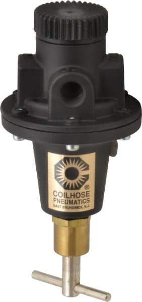 Coilhose Pneumatics - 1/4 NPT Port, 40 CFM, Cast Aluminum Tamper Proof Heavy-Duty T-Handle Regulator - 0 to 200 psi Range, 250 Max psi Supply Pressure, 1/4" Gauge Port Thread, 3" Wide x 5-1/2" High - USA Tool & Supply