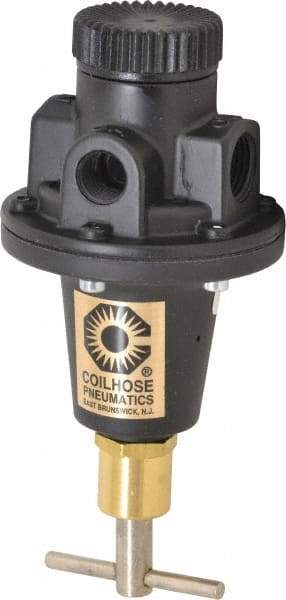 Coilhose Pneumatics - 3/8 NPT Port, 40 CFM, Cast Aluminum Tamper Proof Heavy-Duty T-Handle Regulator - 0 to 200 psi Range, 250 Max psi Supply Pressure, 1/4" Gauge Port Thread, 3" Wide x 5-1/2" High - USA Tool & Supply