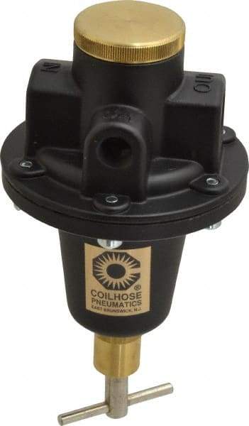 Coilhose Pneumatics - 1/2 NPT Port, 80 CFM, Cast Aluminum Tamper Proof Heavy-Duty T-Handle Regulator - 0 to 200 psi Range, 250 Max psi Supply Pressure, 1/4" Gauge Port Thread, 4" Wide x 7" High - USA Tool & Supply