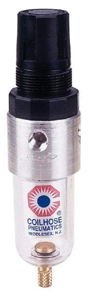 Coilhose Pneumatics - 1/4" NPT Port Miniature 1 Piece Filter/Regulator FRL Unit - Polycarbonate Bowl, 25 SCFM, 150 Max psi, 6" High, Manual Drain - USA Tool & Supply