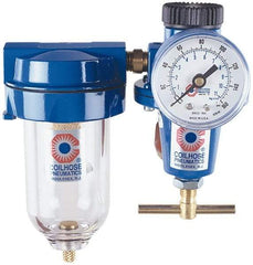 Coilhose Pneumatics - 1/2" NPT Port Heavy Duty 2 Piece Filter-Regulator FRL Unit - Polycarbonate Bowl, 125 Max psi, 7.875" High - USA Tool & Supply