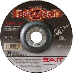 Sait - 24 Grit, 7" Wheel Diam, 1/4" Wheel Thickness, 7/8" Arbor Hole, Type 27 Depressed Center Wheel - Zirconia Alumina, Resinoid Bond, R Hardness, 8,500 Max RPM, Compatible with Angle Grinder - USA Tool & Supply